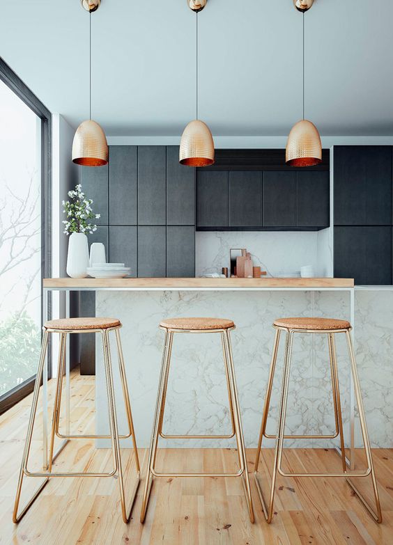 Diseños de desayunadores modernos con sillas altas